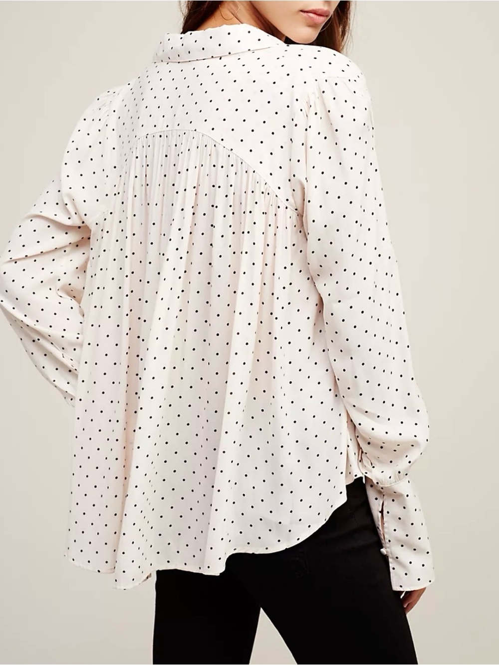 Free People New World Dotted Blouse Oversized Flowy Semi Sheer Tie Sz Small - Picture 2 of 9